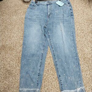 3737 Size 1XL Pearl Embossed Loose Fitting 100% Cotton High Rise Jeans.
